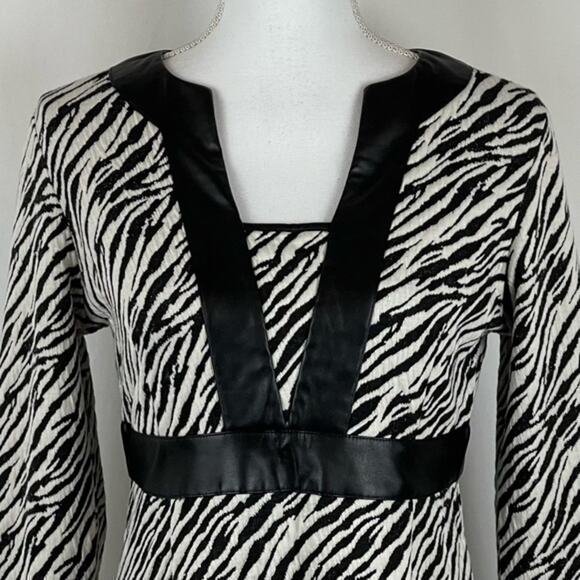 Tyler Boe Black White Zebra Print Vegan Leather Feminine Date Dress NWT Size S - Picture 3 of 13